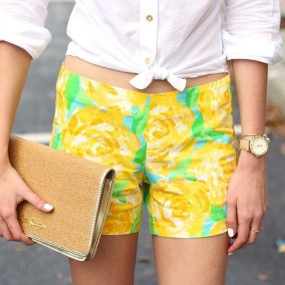 Lilly Pulitzer Yellow Rose Floral Deenie Shorts Size 00 - Picture 2 of 6